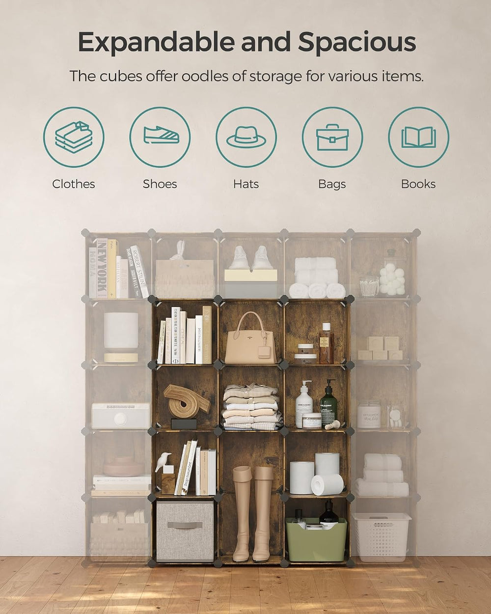SONGMICS 16 Cube Storage Organizer,Plastic stackable cube shelf