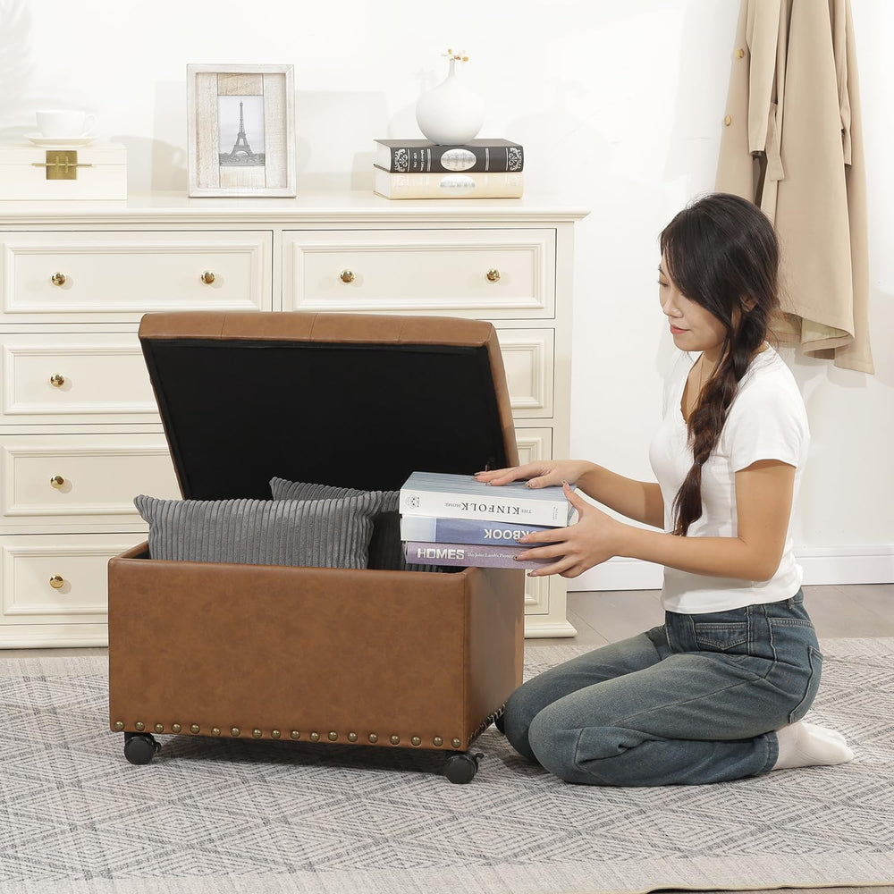 Leather Ottoman with Storage Small Storage Ottoman with Wheels