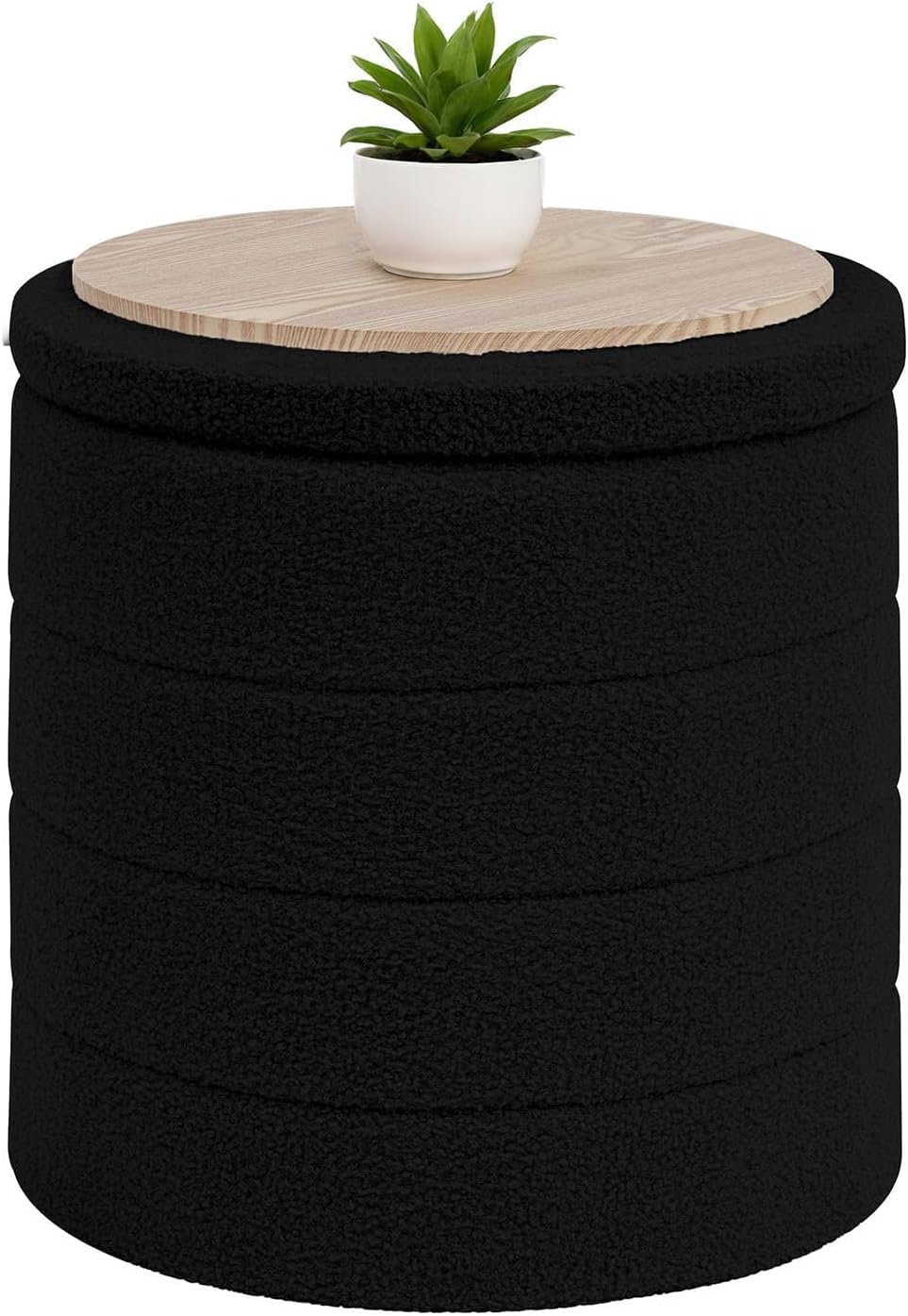 B FSOBEIIALEO Folding Storage Ottoman, Round Sherpa Ottomans, Black