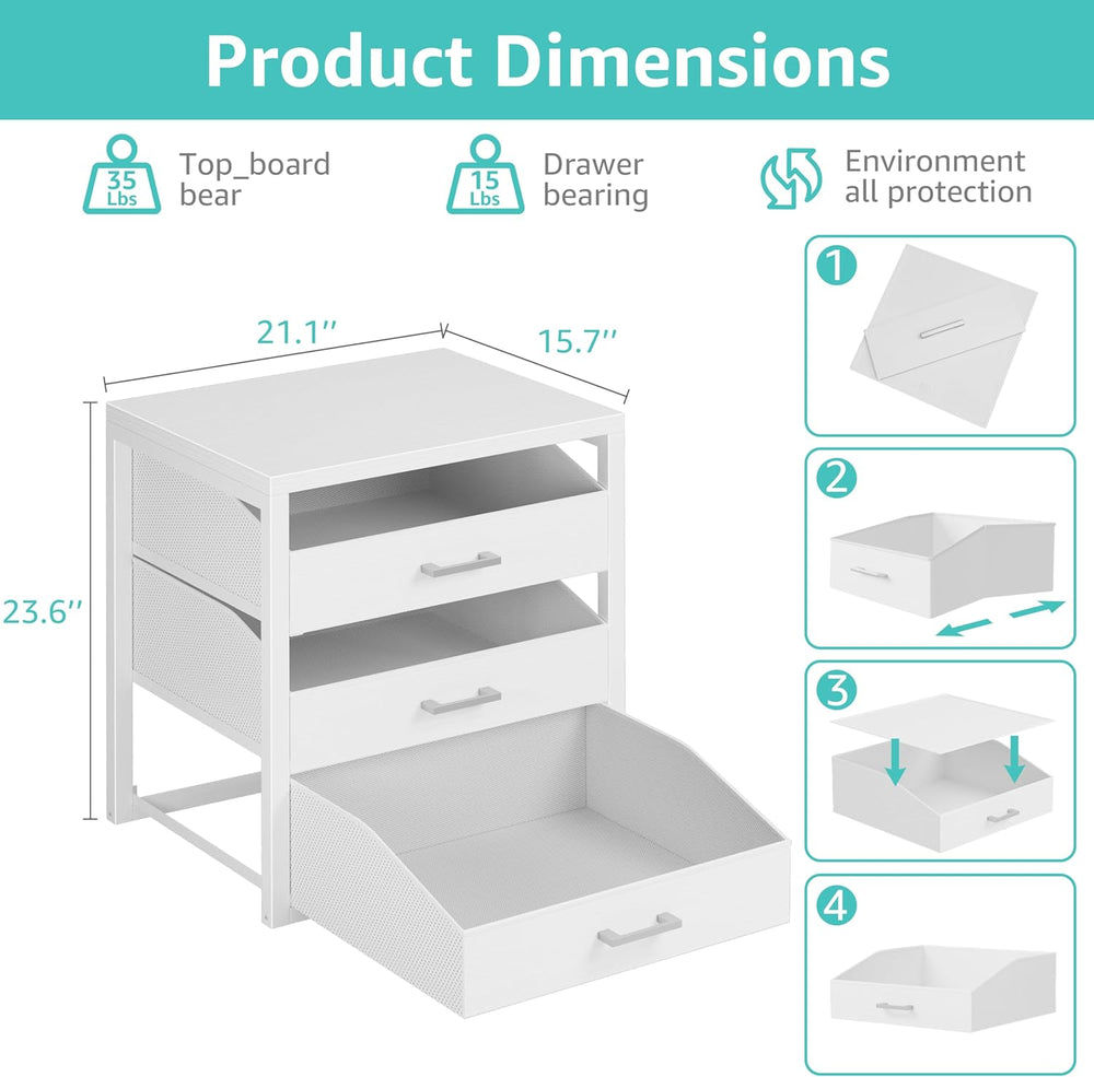 BOLUO Closet Drawers White 3 Drawer Dresser for Closet Organizers and Storage...