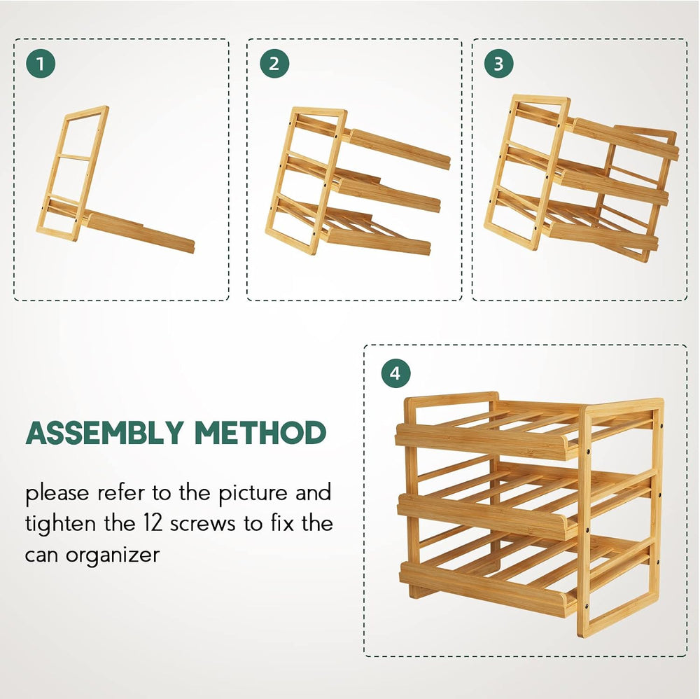 Yumkfoi Bamboo Can Organizer for Pantry, 3 Tier Stackable Can Storage