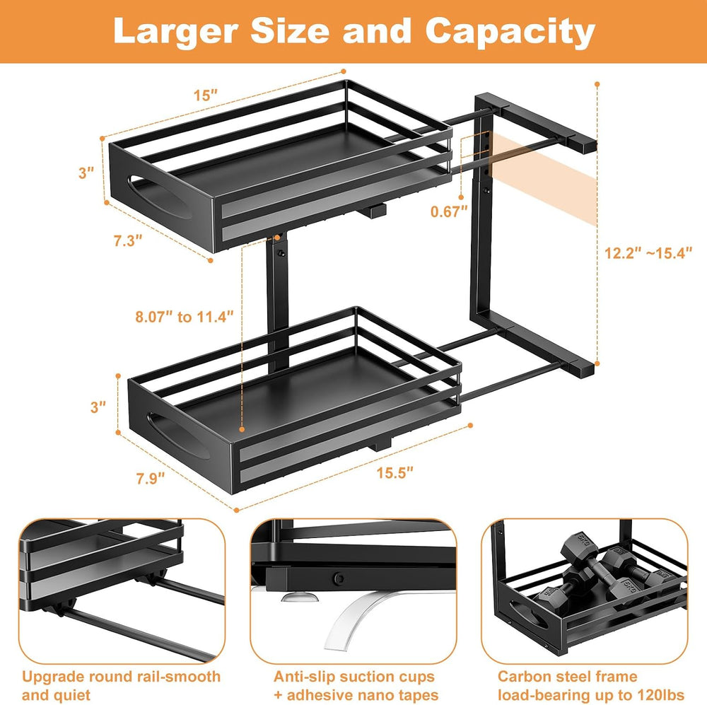 Under Sink Organizer, 2 Tier Under Sink Organizers and Storage, Adjustable He...