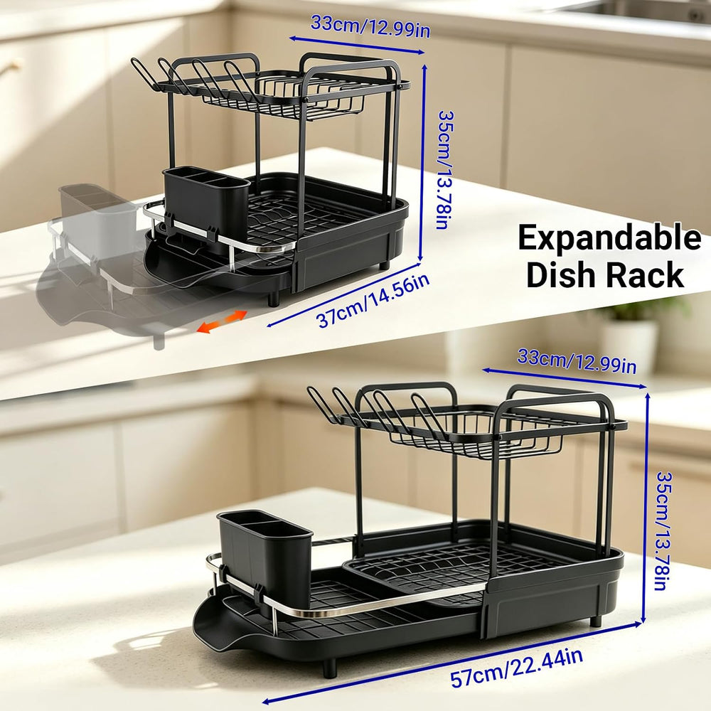 Dish Drying Rack for Kitchen Counter, Expandable 2-Tier Dish Drainer