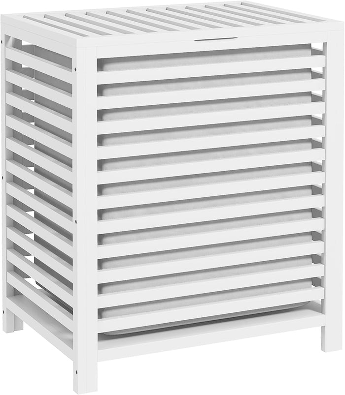 HOMCOM Bamboo Laundry Hamper with Lid 19.75 x 14.25 x 23.5 Inches White