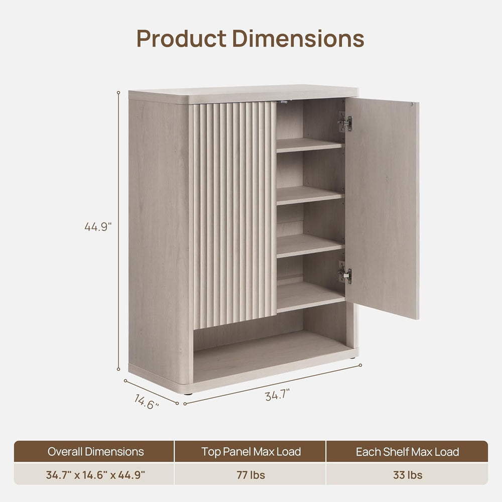 SICOTAS Shoe Cabinet 44 inch Tall Fluted Shoe Cabinet with Doors & 4 Shel...