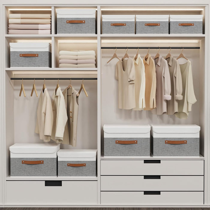 Yawinhe Storage Bins with Lids,White/Grey,17.7x11.8x11.8in,3-Pack