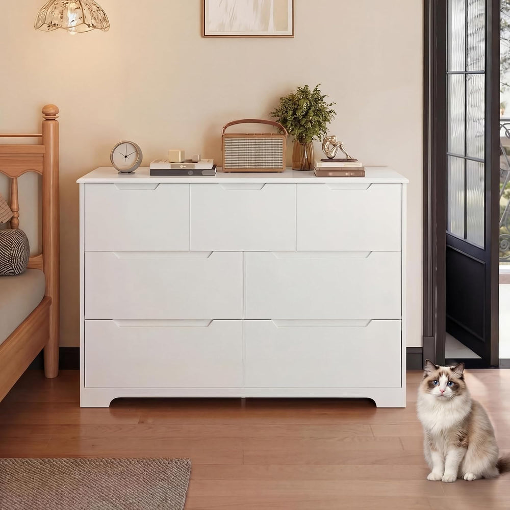 Gizoon 7 Drawer Dresser, 48” Wide White Dresser for Bedroom, White