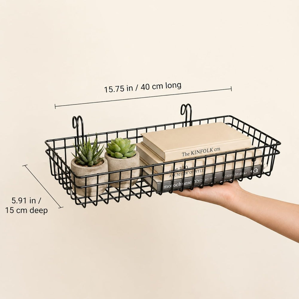 ANZOME Grid Wall Baskets, 4 Pack Black Wire Mesh with Hooks