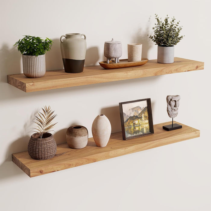 Floating Shelves for Wall, 36in Reclaimed Elm Wood Shelves, Natural, 2PCs