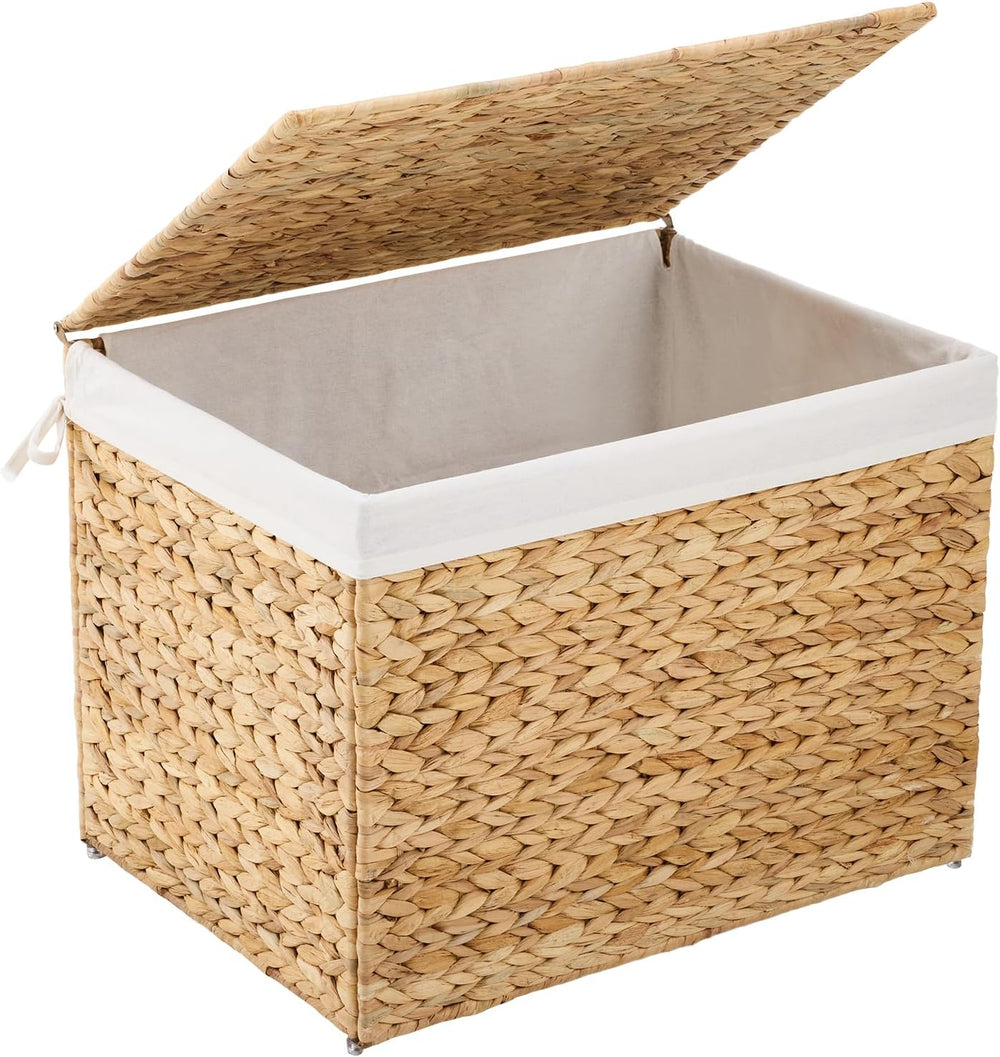 Water Hyacinth Storage Basket with Lid, 31.7 Gallon (120L) Wicker Shelf Baske...