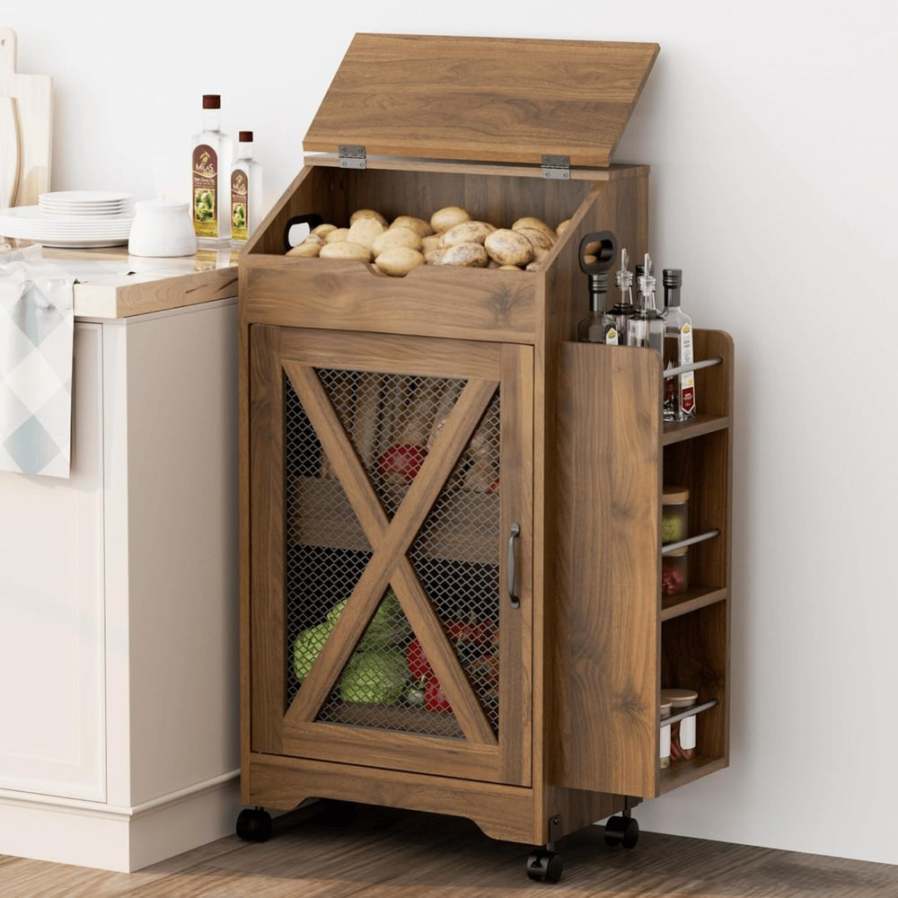 Potato and Onion Storage Bin, Movable Fruit and Vegetable Bin with Spice Rack...