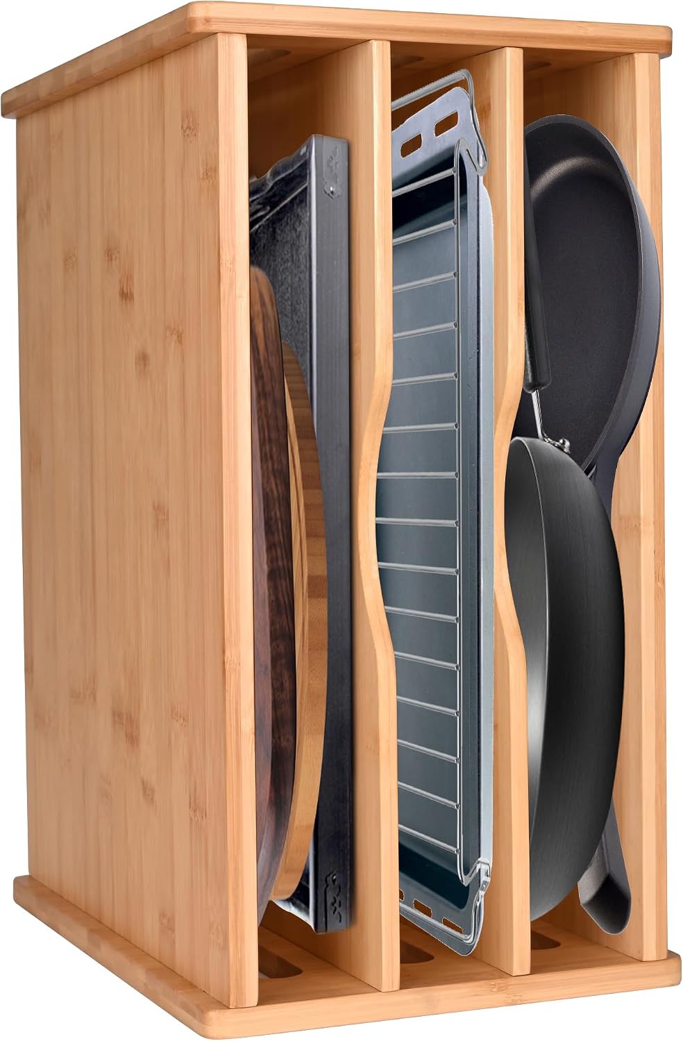 Cookie Sheet Organizer for Cabinet, 4 Tier Bamboo Baking Sheet Organizer