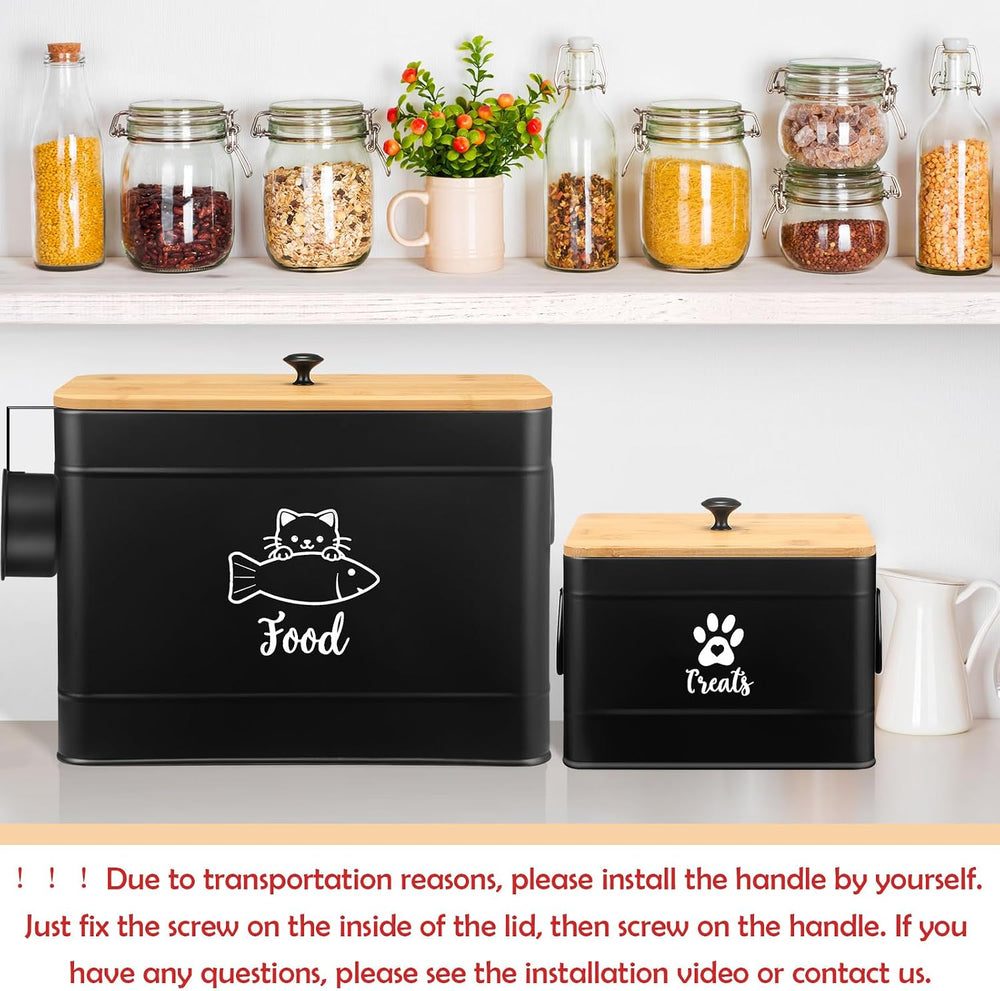 Reallnaive 2 Pcs Large Metal Cat Food Storage Containers 12+3.5 Lbs Decorativ...