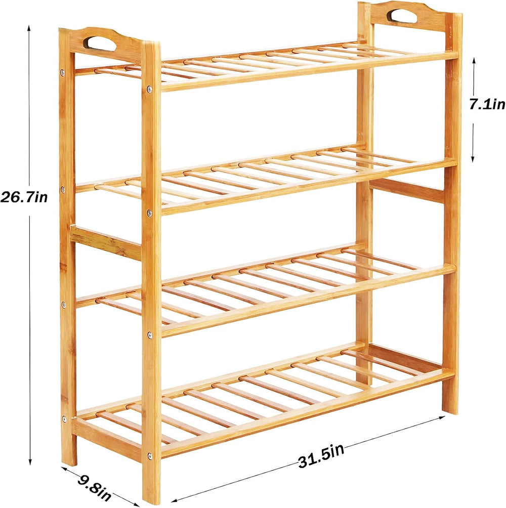 Bamboo Shoe Rack 4 Tier Shoe Organizer for Closet Entryway Shoe Shelf for Hom...