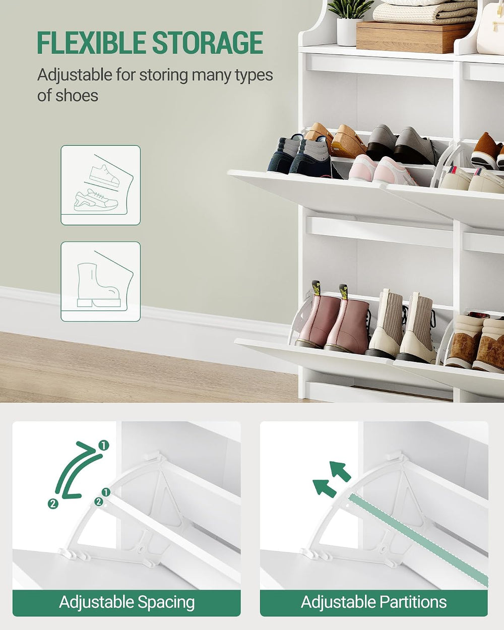 Hzuaneri Shoe Cabinet, Narrow Hidden Shoe Storage Cabinet for Entryway