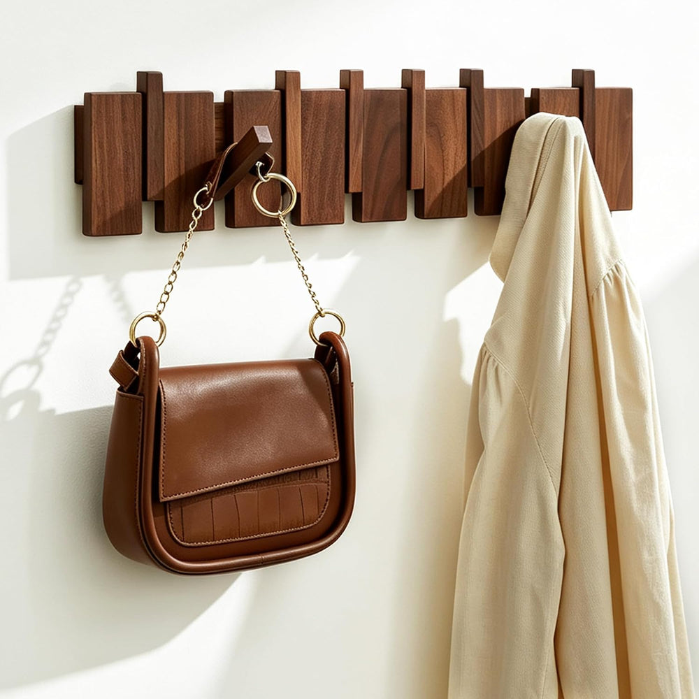 QUELLANCE Wood Coat Rack Wall Mount, Coat Hooks Hanger Wall Mounted, Heavy Du...