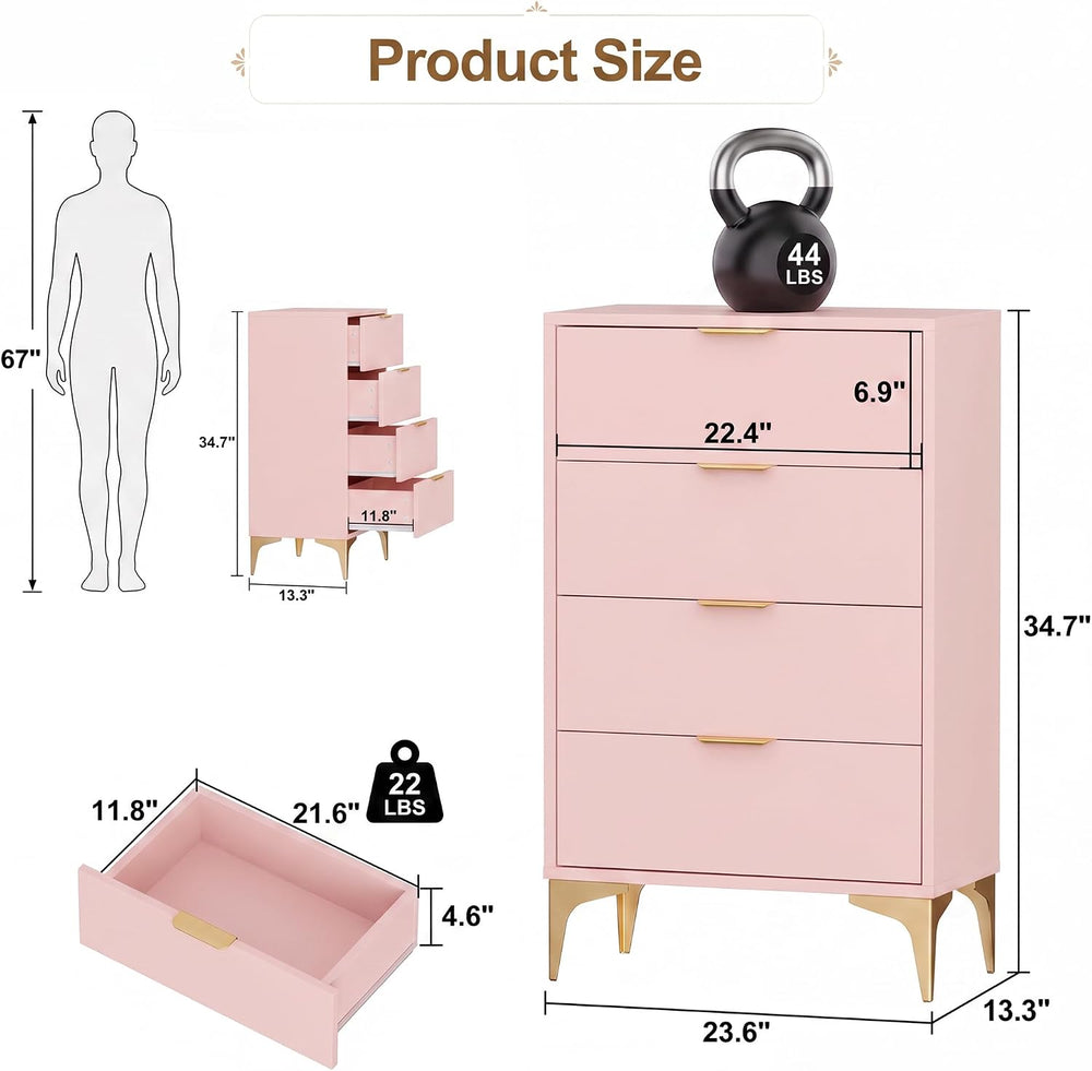 KIGOTY 4 Drawer Dresser for Bedroom, Modern Tall Dresser Storage Cabinet, Woo...