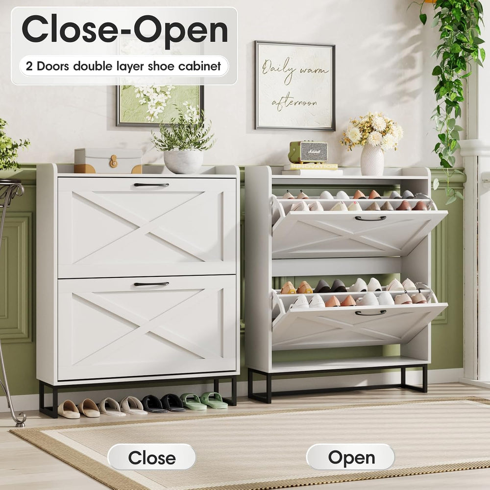 Maupvit Shoe Cabinet with 2 Flip Drawers, Freestanding Shoe Cabinet Organizer...