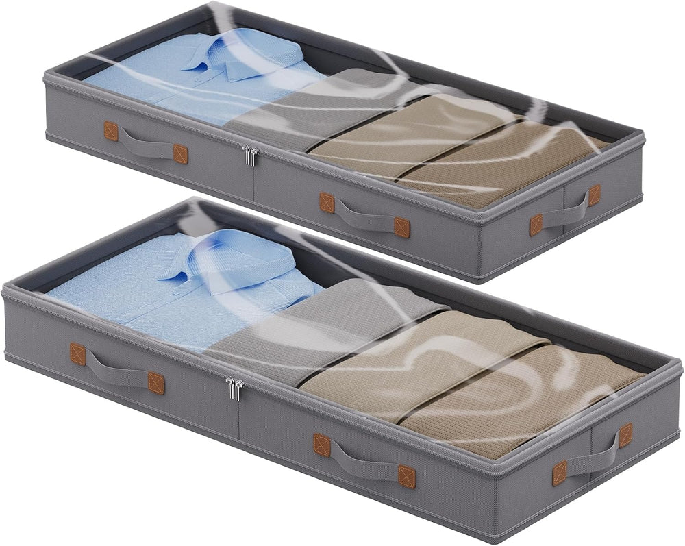 FHSQX Under Bed Storage Container 2Pack 3 Inches Low Profile Under-bed Organi...