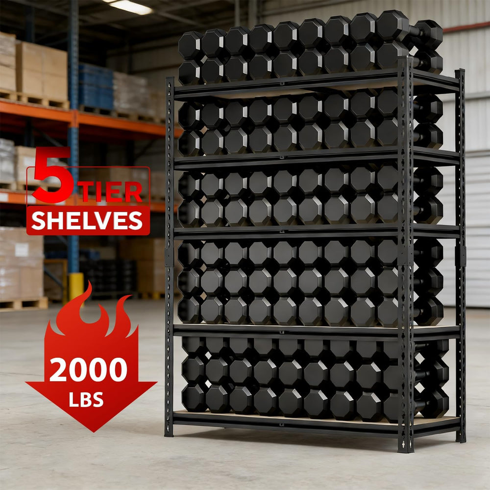 36.12"W: Father&I 5-Shelf-Storage-Rack Industrial Metal+Wood Garage/...