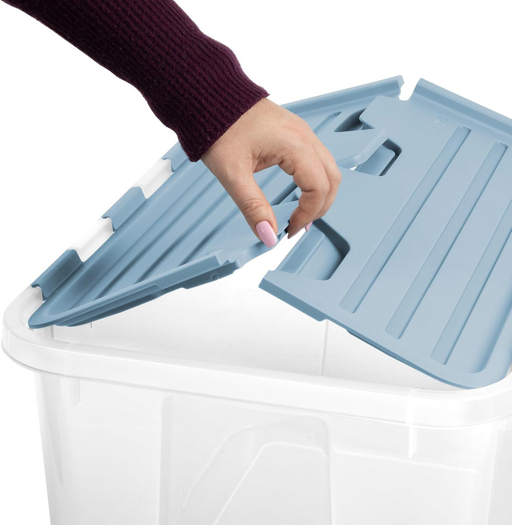 SteriliteHinged Lid Storage Box Plastic Container, 60 Quart, 6 Pack