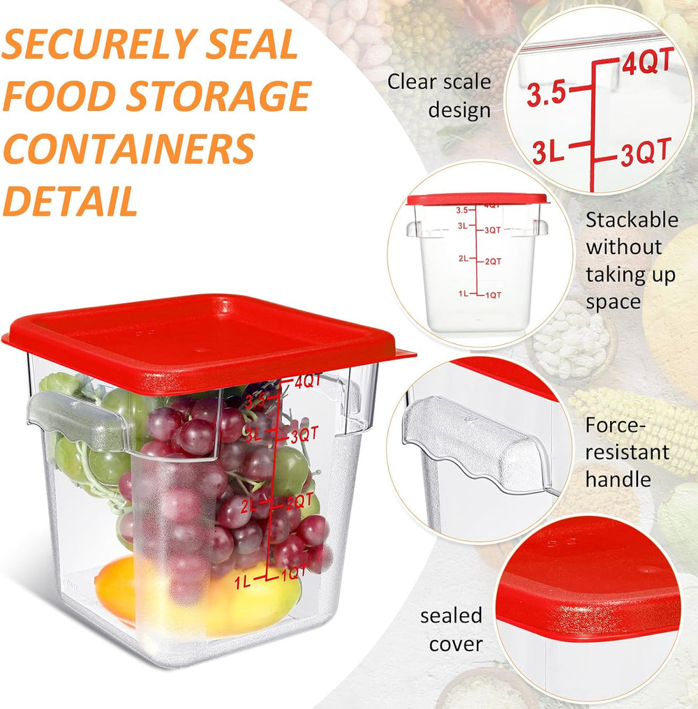 Yungyan 6 Pcs Commercial Clear Food Storage Containers 4 Qt Square Acrylic Ai...