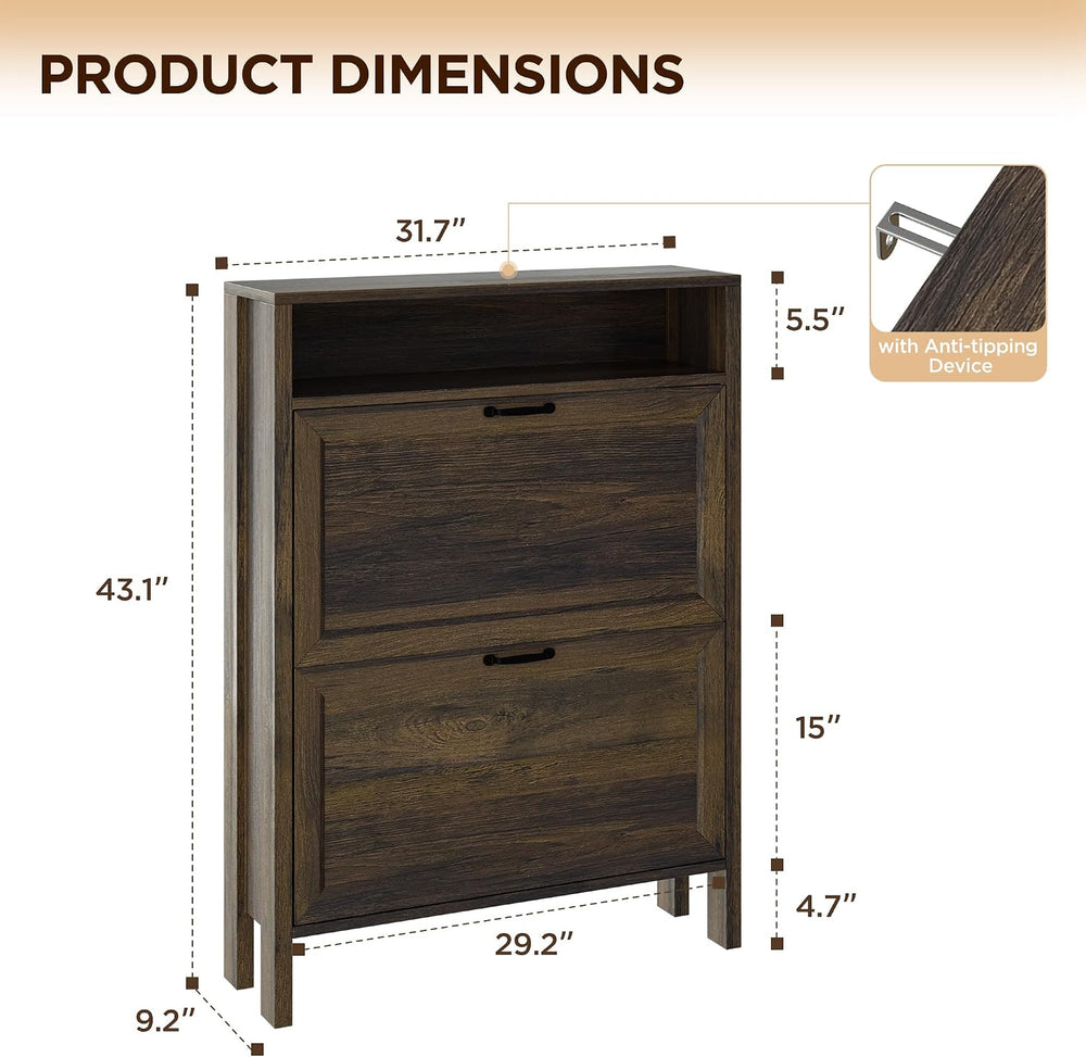KIGOTY Shoe Storage Cabinet, Hidden Shoe Cabinet with 4 Flip Drawers, Freesta...