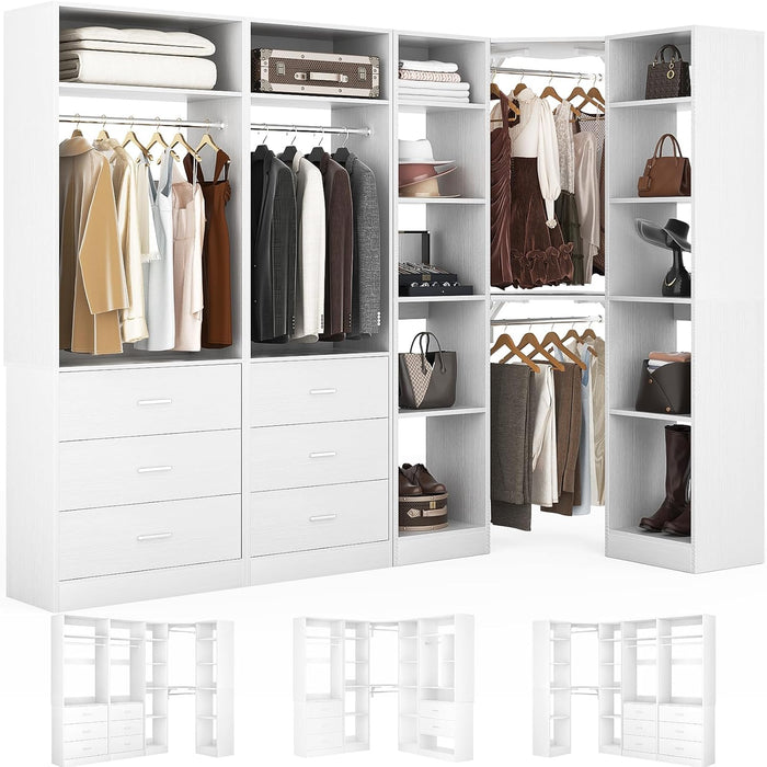 Corner Closet System with 6 Drawers, Closet Organizer System with 14 Shelves &