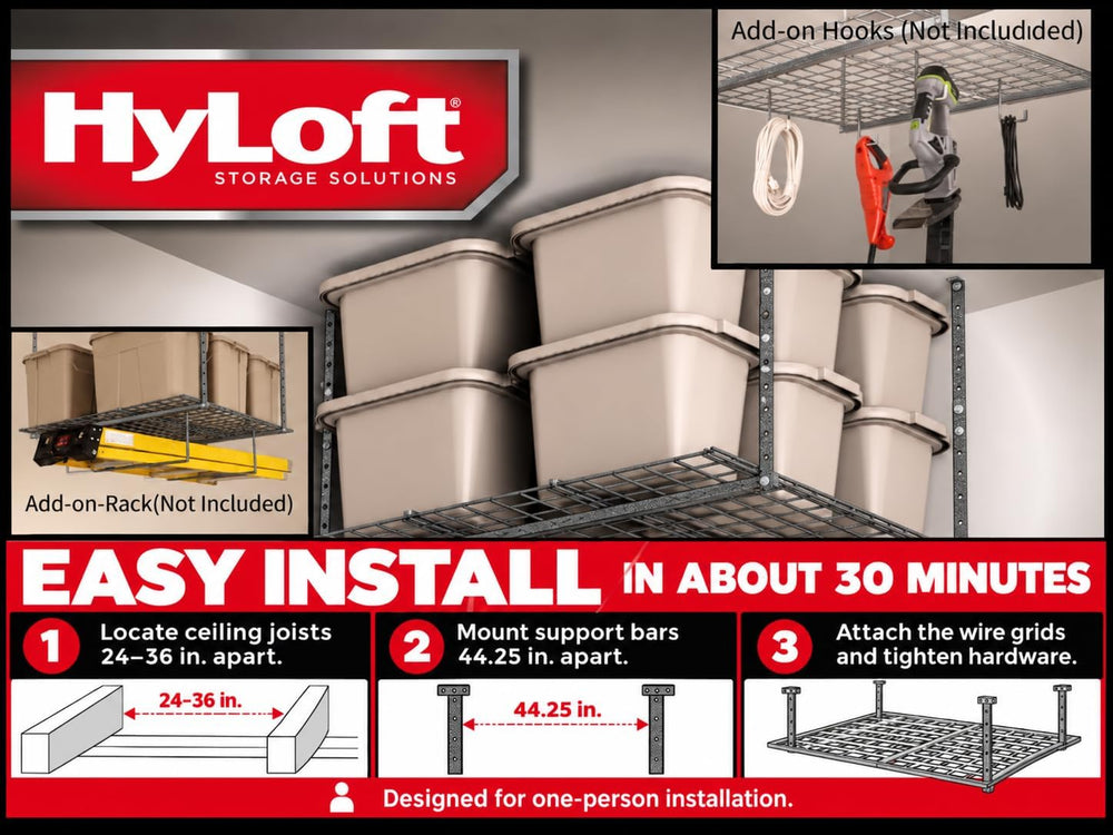 Hyloft Overhead Steel Garage Storage System, Ceiling Rack, 45-Inch x 45-Inch,...