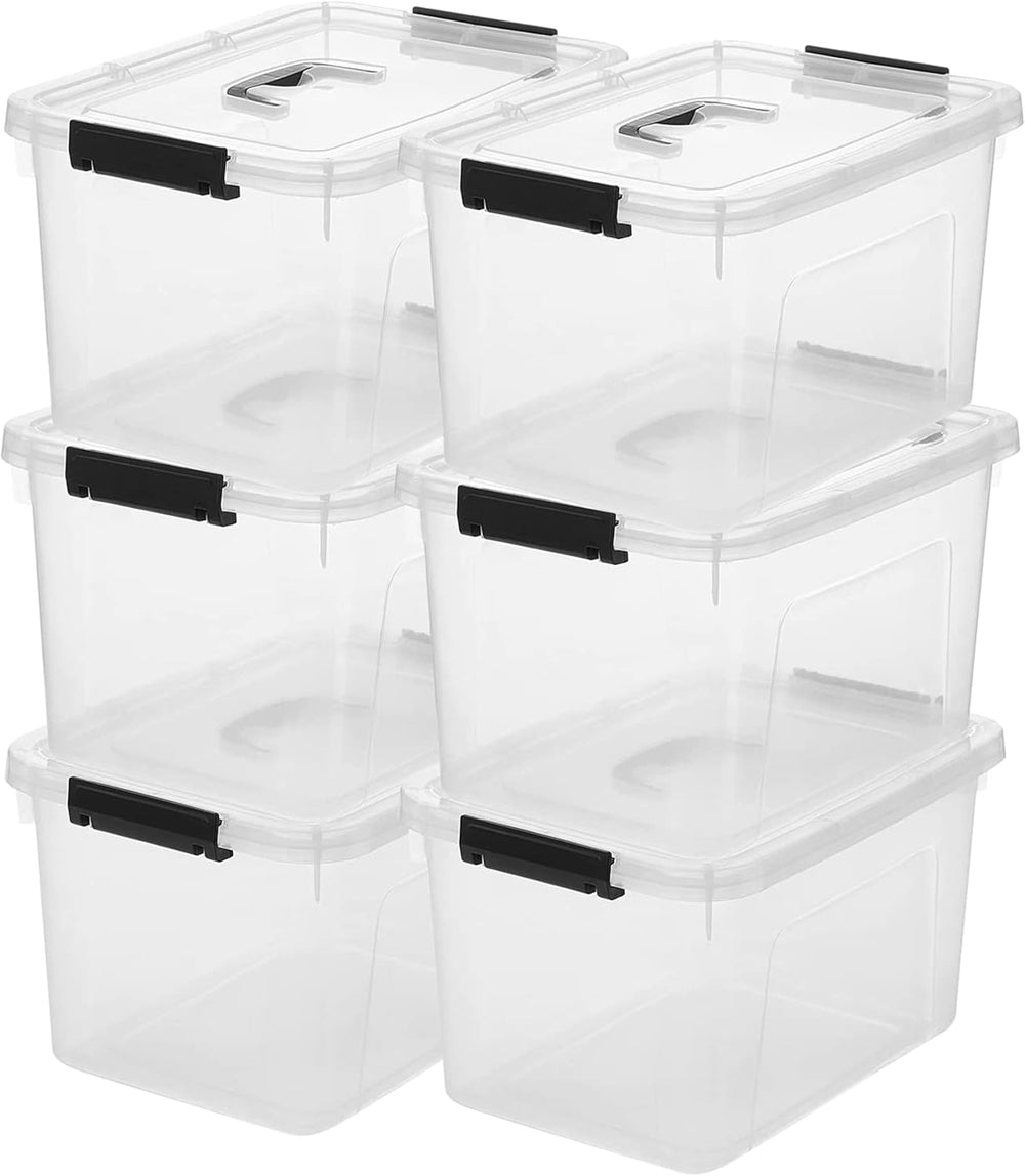 Clear Storage Latch Box 12 Quart, Plastic Organizing Box/Bin with Lid and Bla...