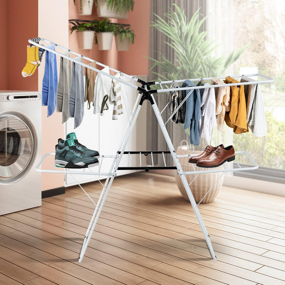 COSTWAY Clothes Drying Rack, Foldable 2 Tier Clothing Laundry Rack