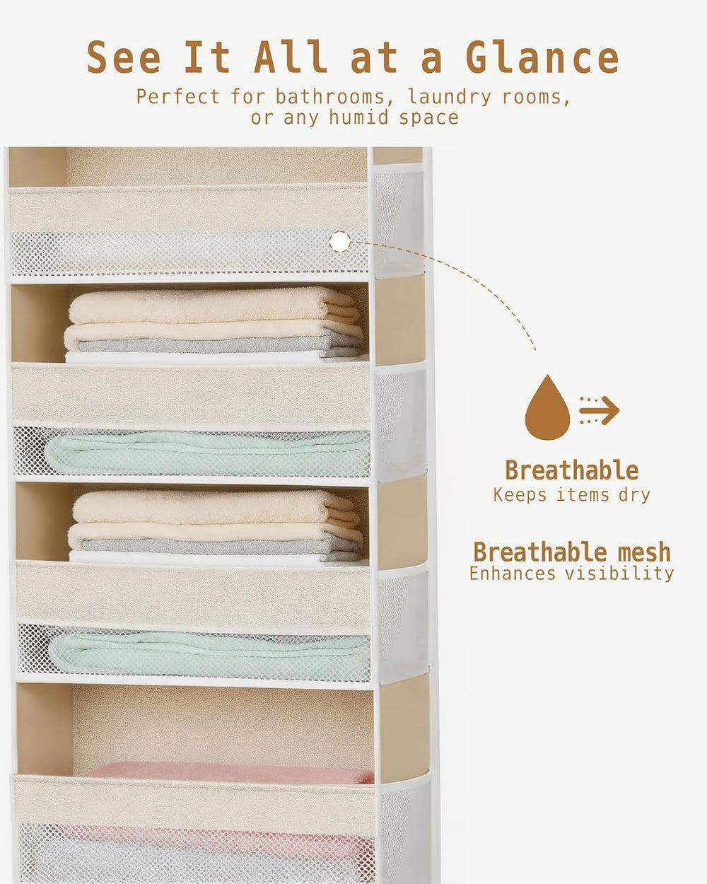 KMSCO Over The Door Organizer 6 Large +13 Mesh Side Pockets