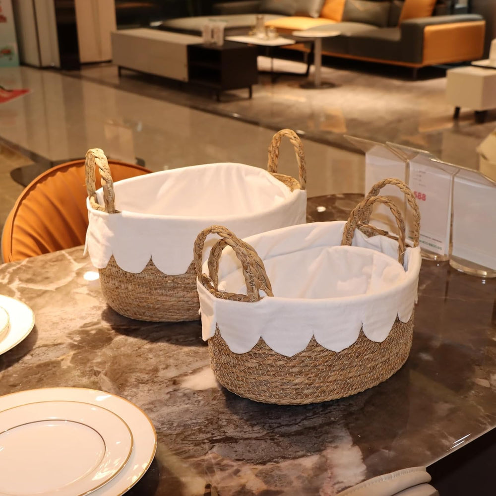 Scalloped Wicker Storage basket organizing for bread,Set of 3