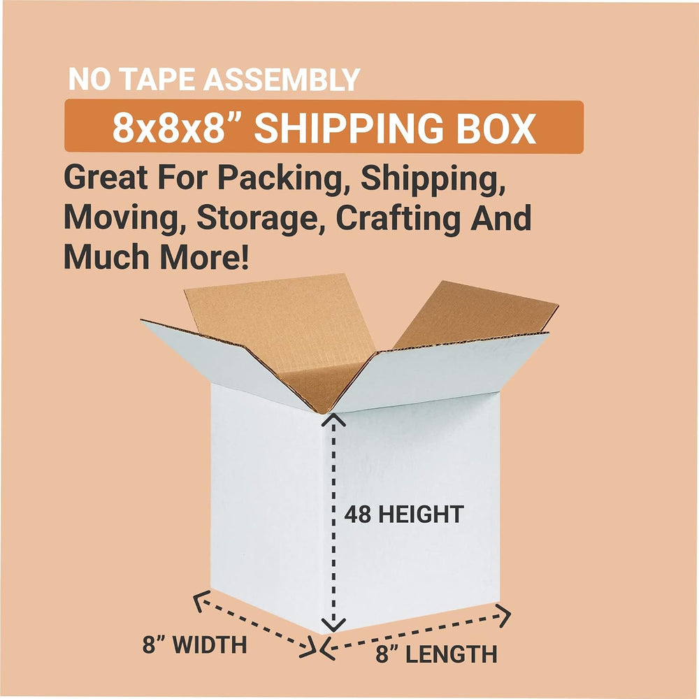 Box USA 888W Corrugated Cardboard Box 8" L x 8" W x 8" H, Whit...