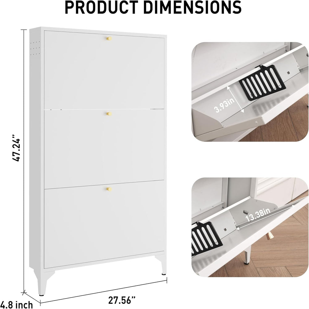 Slim Shoe Cabinet with 3 Flip Drawers,Narrow Shoe Cabinet,Freestanding Organi...