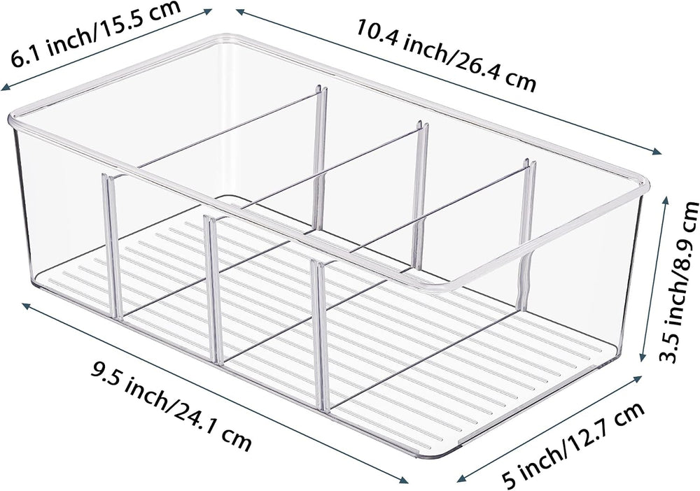 Vtopmart 8 Pack Food Storage Organizer Bins, Clear Plastic, 4 Compartments