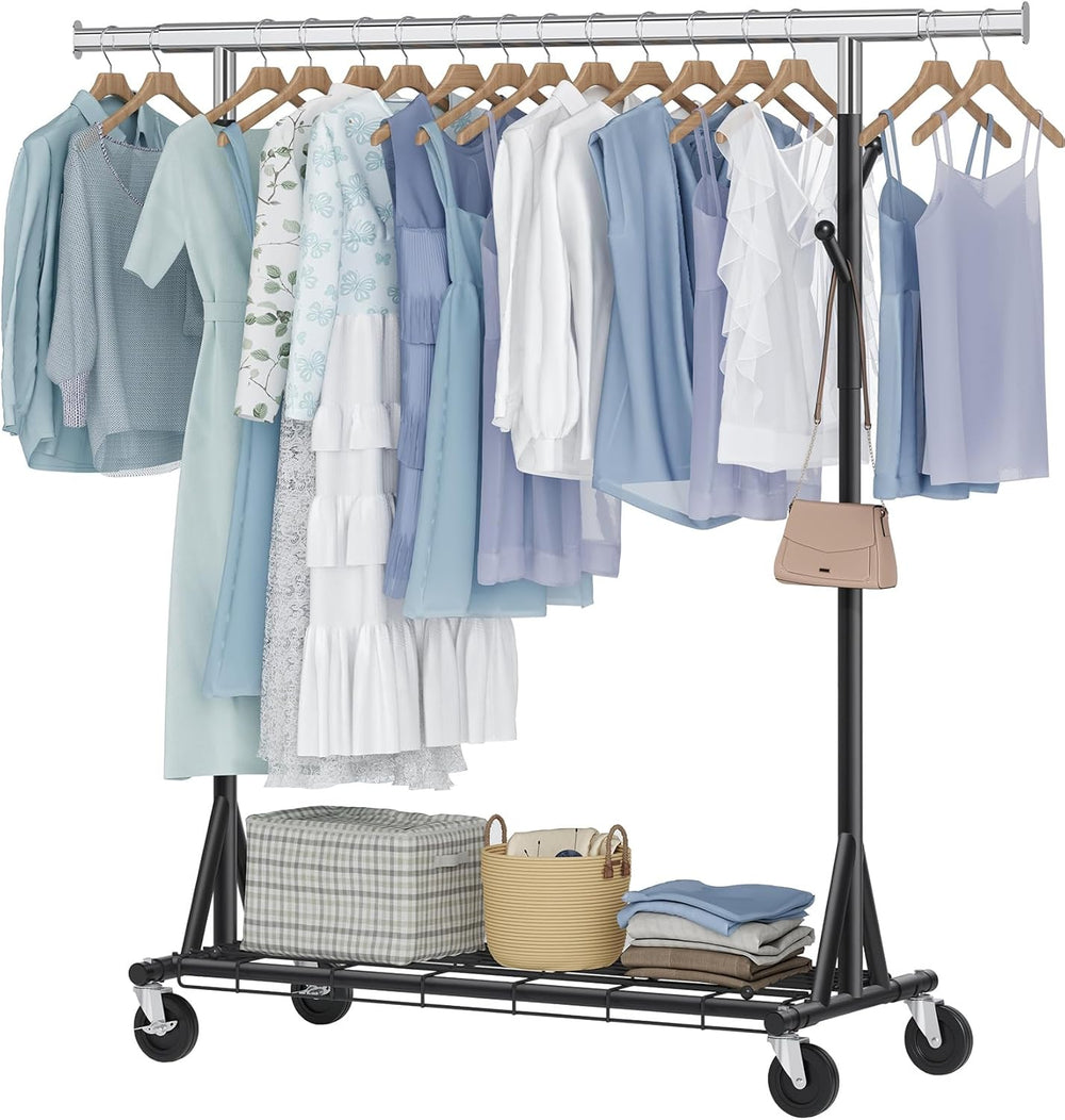 Hoctieon 1-Minute Assembly Clothes Rack, 480 lbs Heavy Duty Rolling Clothing ...