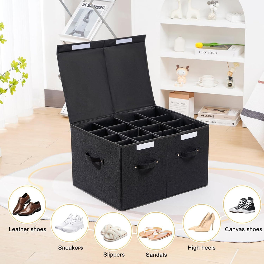 Shoe Organizer for Closet, Shoe Storage Box with Adjustable Dividers