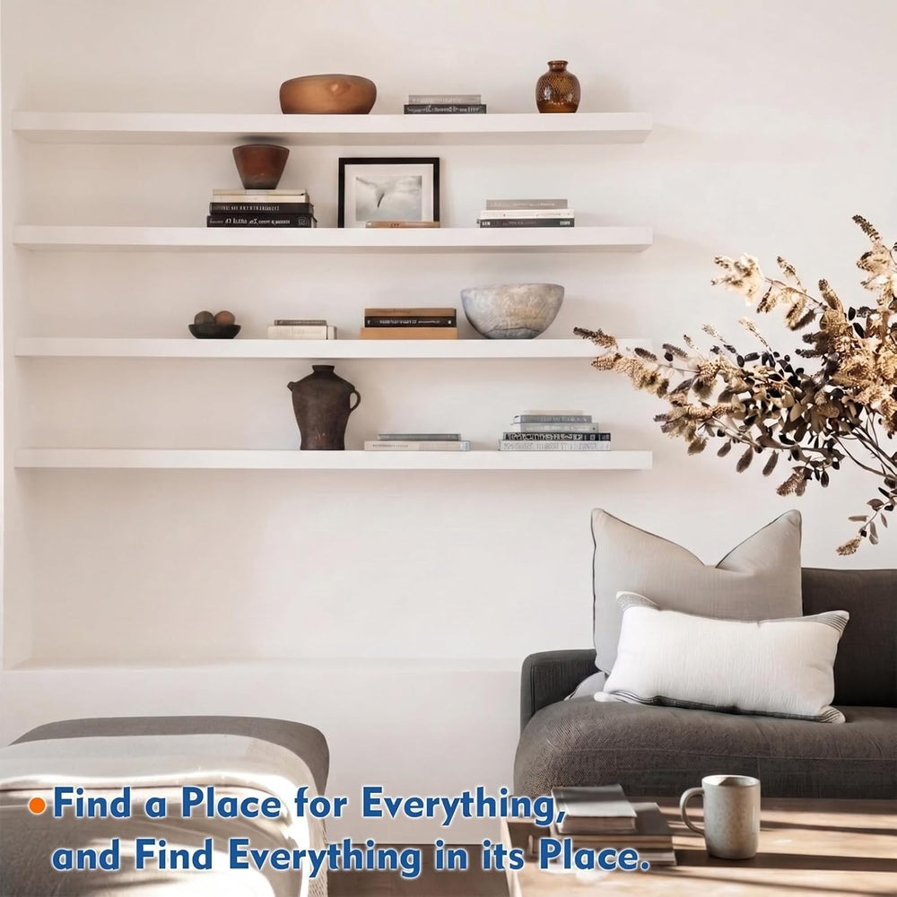 White Floating Shelves 48 inch Long, Large Wall Shelf for Living Room