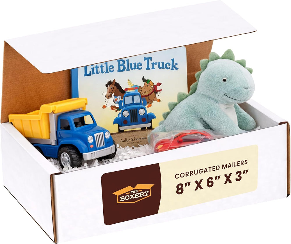 The Boxery Small White Shipping Boxes, 8x6x3-inch Corrugated Cardboard Mailer...