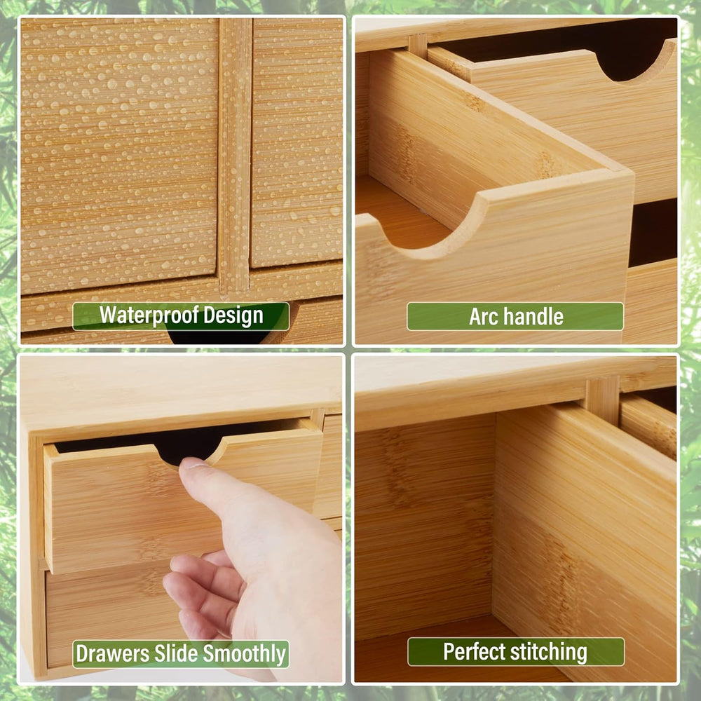 Charmewooden Bamboo Desk Organizer With Drawers Countertop Drawers Counter St...