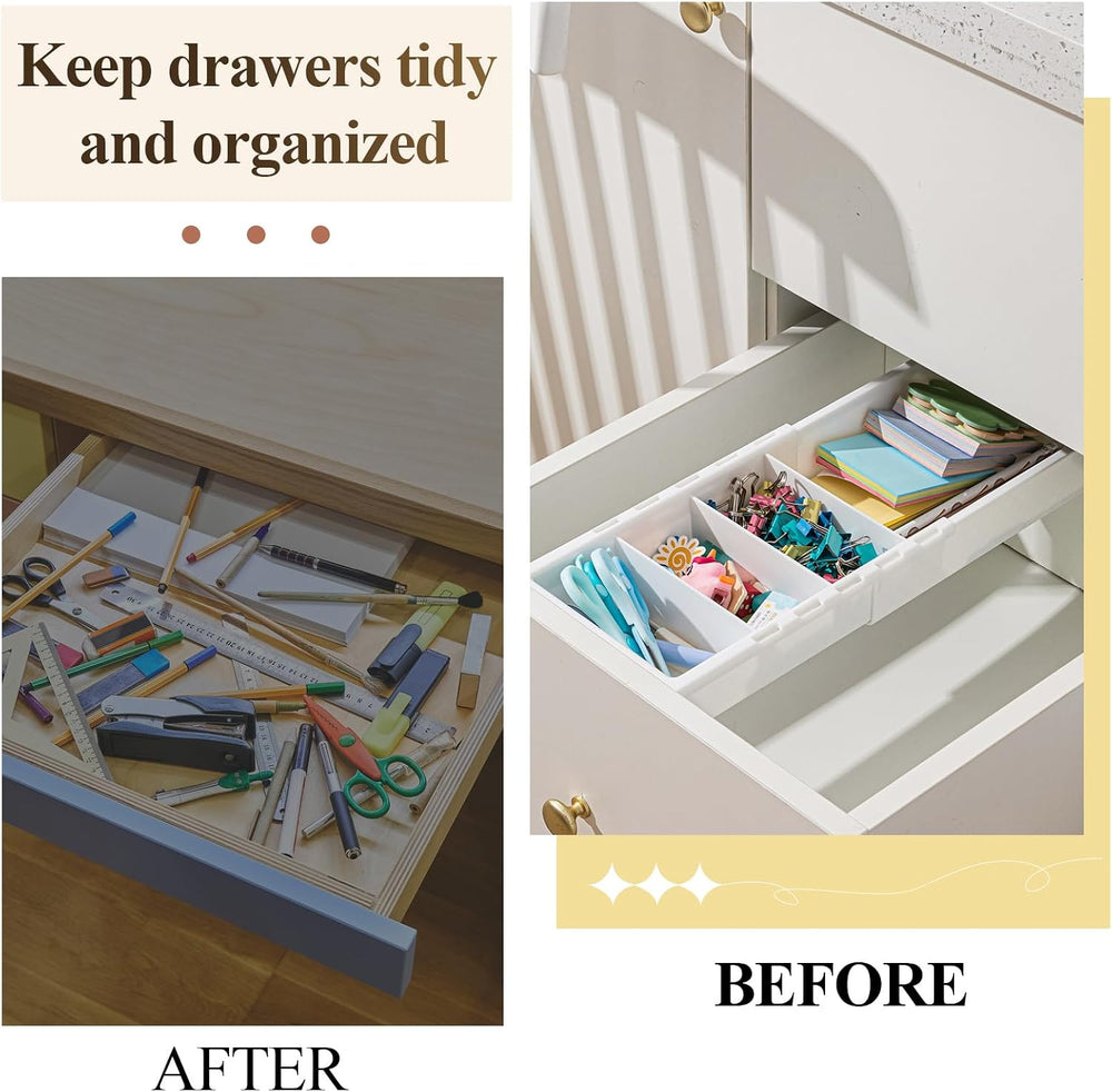 Expandable Deep Drawer Organizer Bins for Desk, White, 4 Pcs