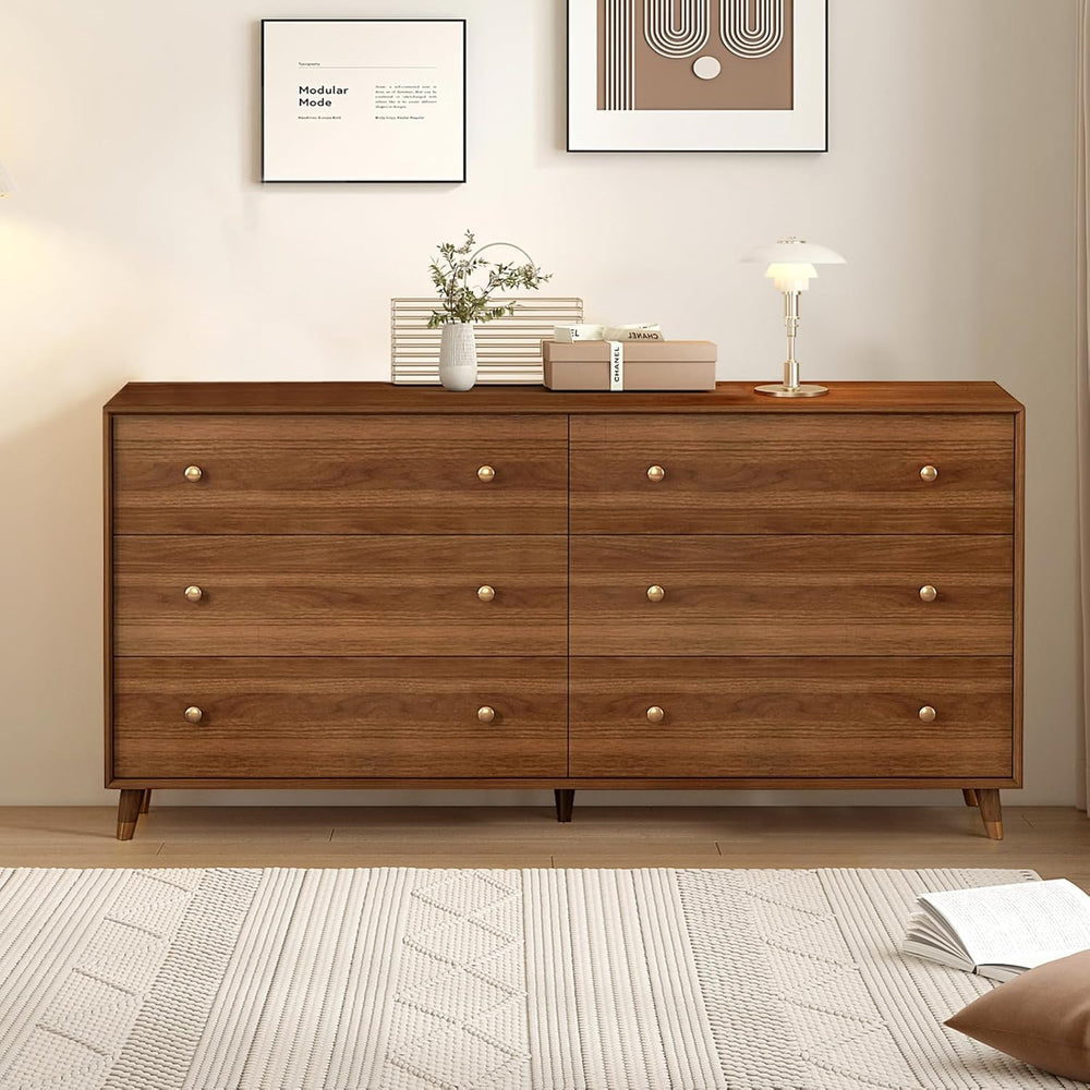 Messenya Dresser for Bedroom, 55 Inch 6 Drawer Wooden Chest of Drawers