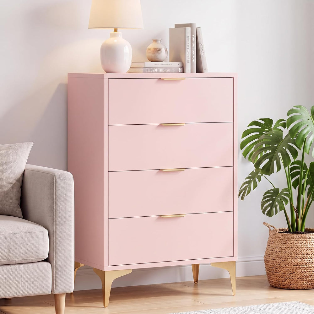 KIGOTY 4 Drawer Dresser for Bedroom, Modern Tall Dresser Storage Cabinet, Woo...