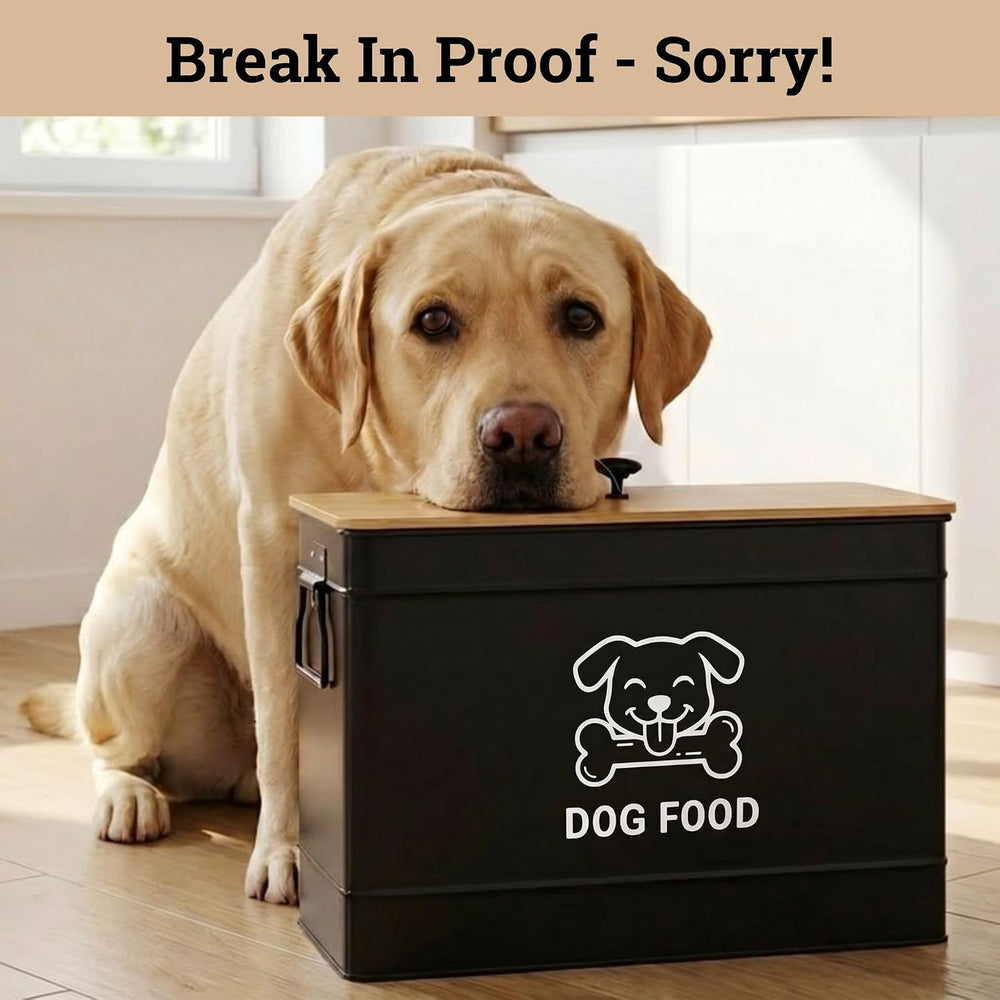Metal Dog Food Container 15-20 lbs w/ Airtight Bamboo Lid, 70 Cup Capacity