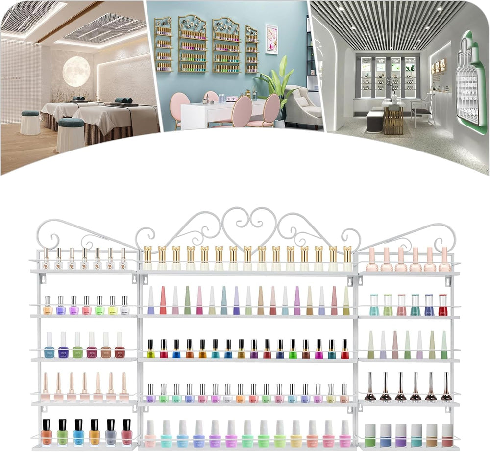 5 Tiers Wall-Mounted Nail Polish Storage Racks Metal Nail Polish Holder Cosme...