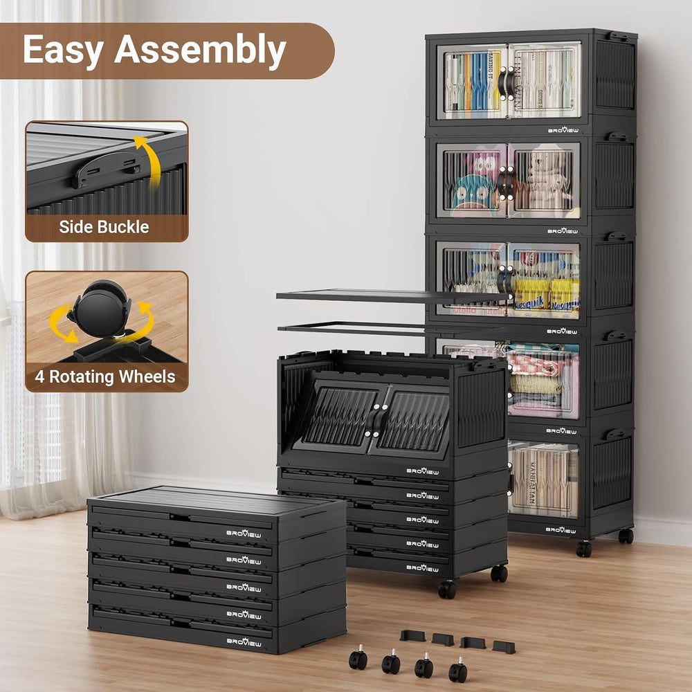 BROVIEW 180Qt Stackable Storage Bins with Lid for Home Dorm, 3Pack Black