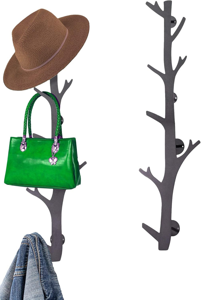 TERRA HOME Tree Branch Coat & Hat Rack Wall Mount with 8 Vertical Hooks for Caps, Coats, Purse & More Modern Storage Dog Leash Holder Decorative Wall Hooks Vertical
