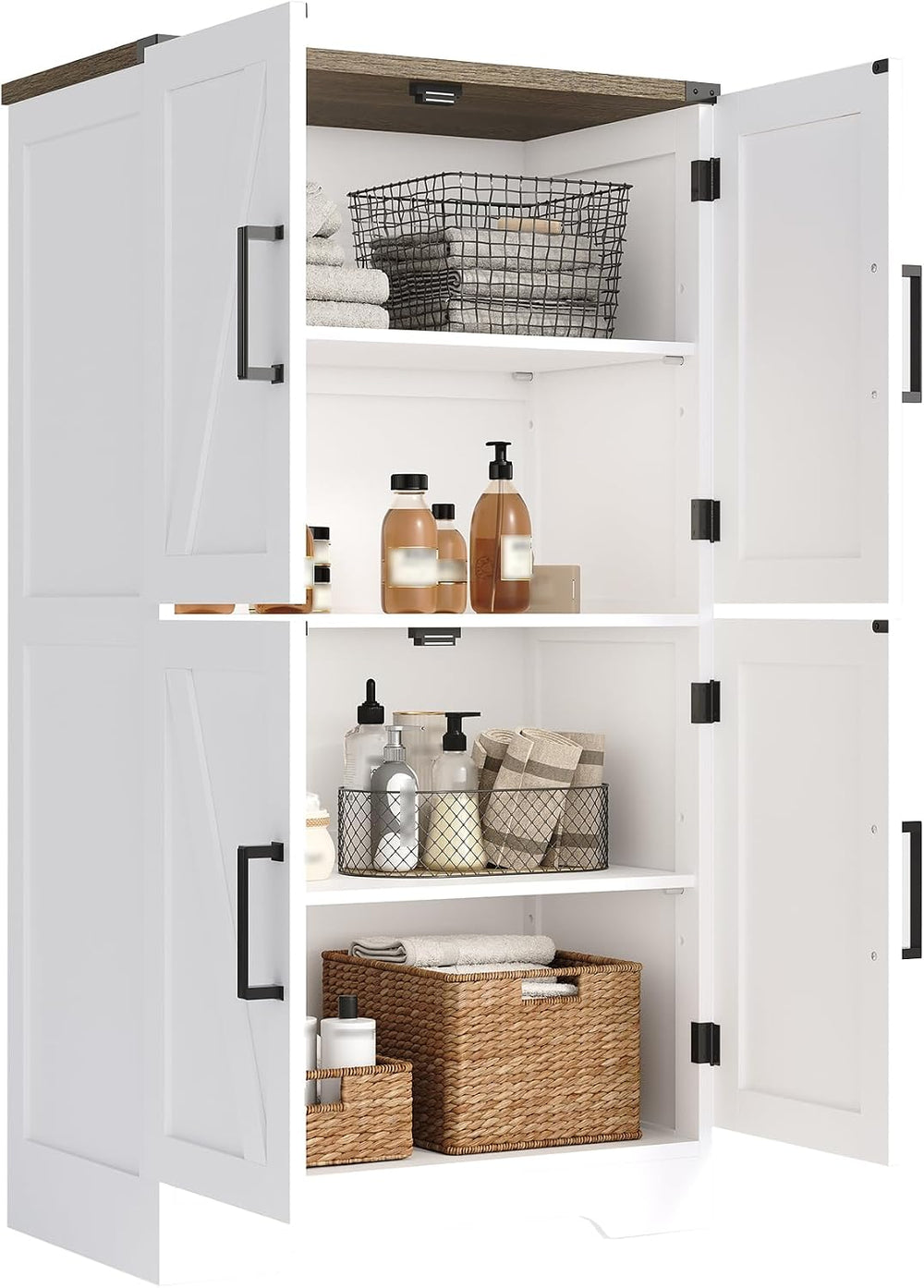 Treocho Farmhouse Bathroom Floor Cabinet with Adjustable Shelves