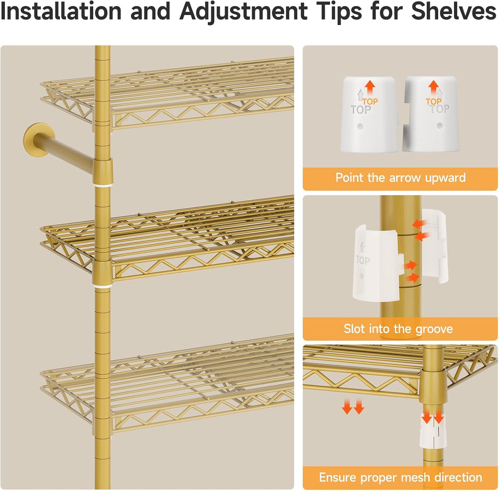 ONBRILL H2 Plus Expandable Wall Mounted Closet System Garment Rack, Gold